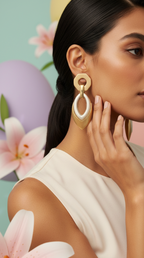 Gold Oval Drop Earrings
