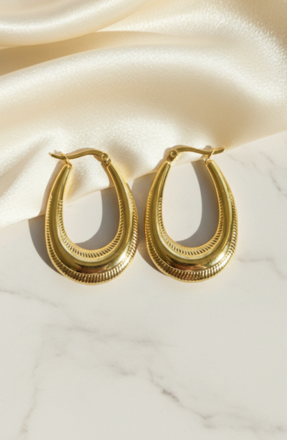 Oval textured Hoop Earrings