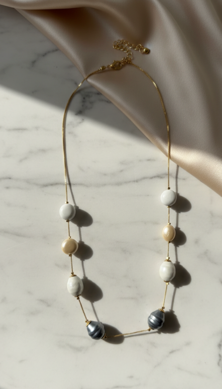 Anti Tarnish Layered Pearl Gold Chain Necklace for Women - Daily wear