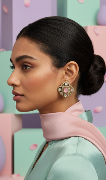 Pink Polki Earrings