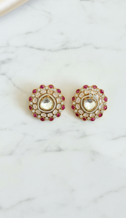 Ruby polki Stud Earrings
