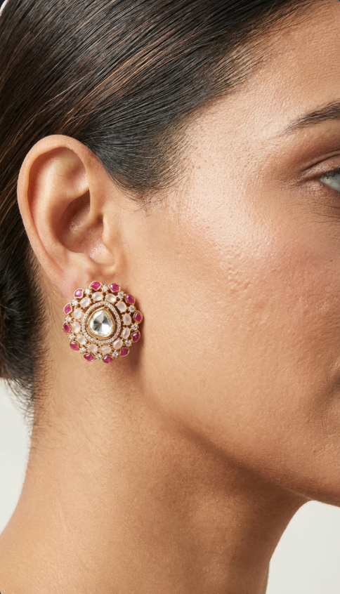 Ruby polki Stud Earrings