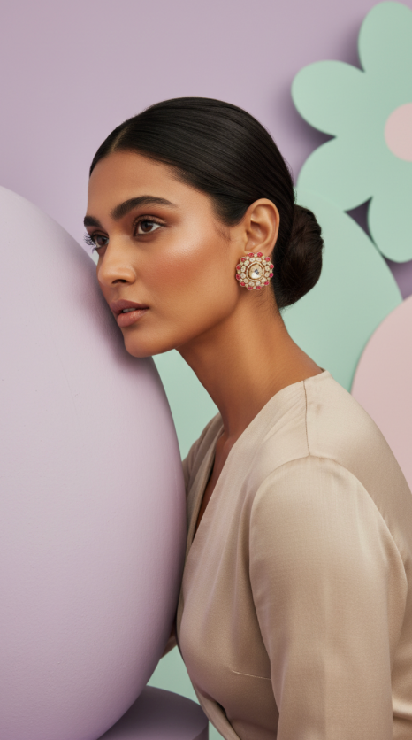 Ruby polki Stud Earrings