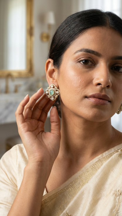 Green Polki Earrings
