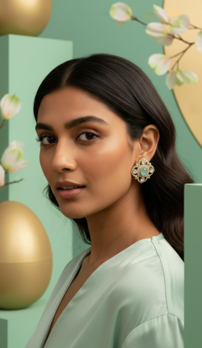 Green Polki Earrings