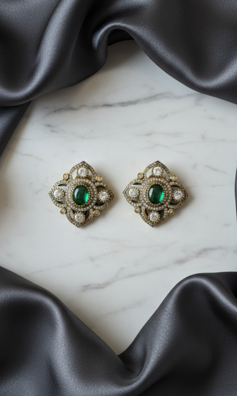 Emerald Polki Square  Earrings