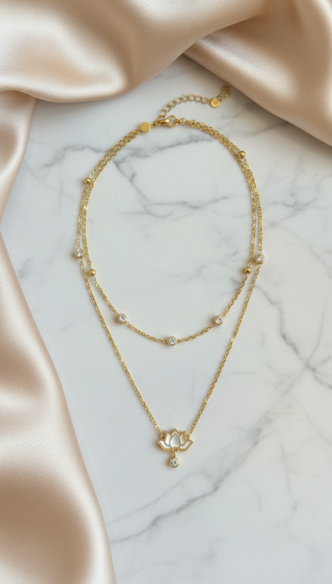 Lotus Pendant Layered Necklace