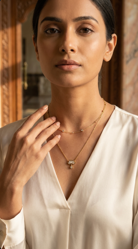 Lotus Pendant Layered Necklace