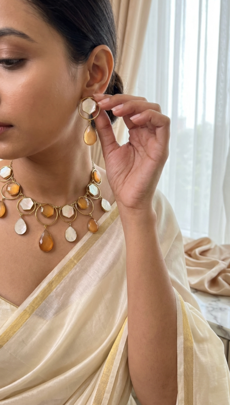 Peach Stone Necklace Set